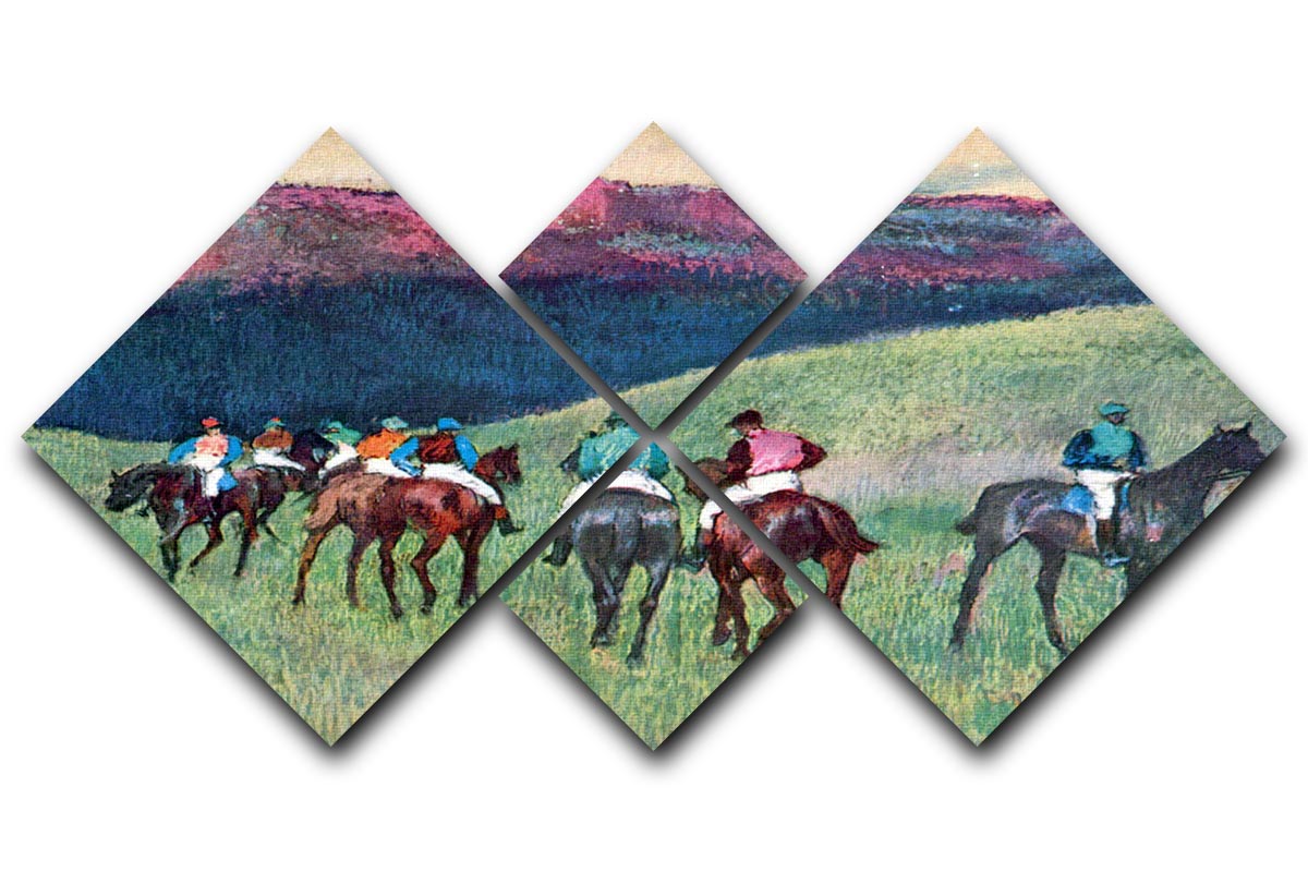 4 Square Multi Panel Canvas featuring Degas' Horse Racing artwork, showcasing dynamic movement and elegance in four equal sections.